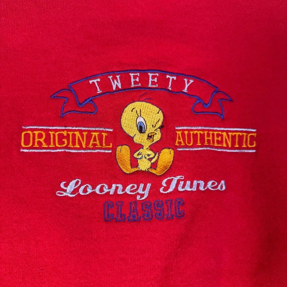 VTG Looney Tunes Tweety Bird Red Embroidered‎ Crewneck Sweatshirt Youth Large